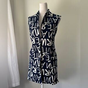 Hotwind Navy Blue & White Abstract Letter Print Longline Sleeveless Blouse